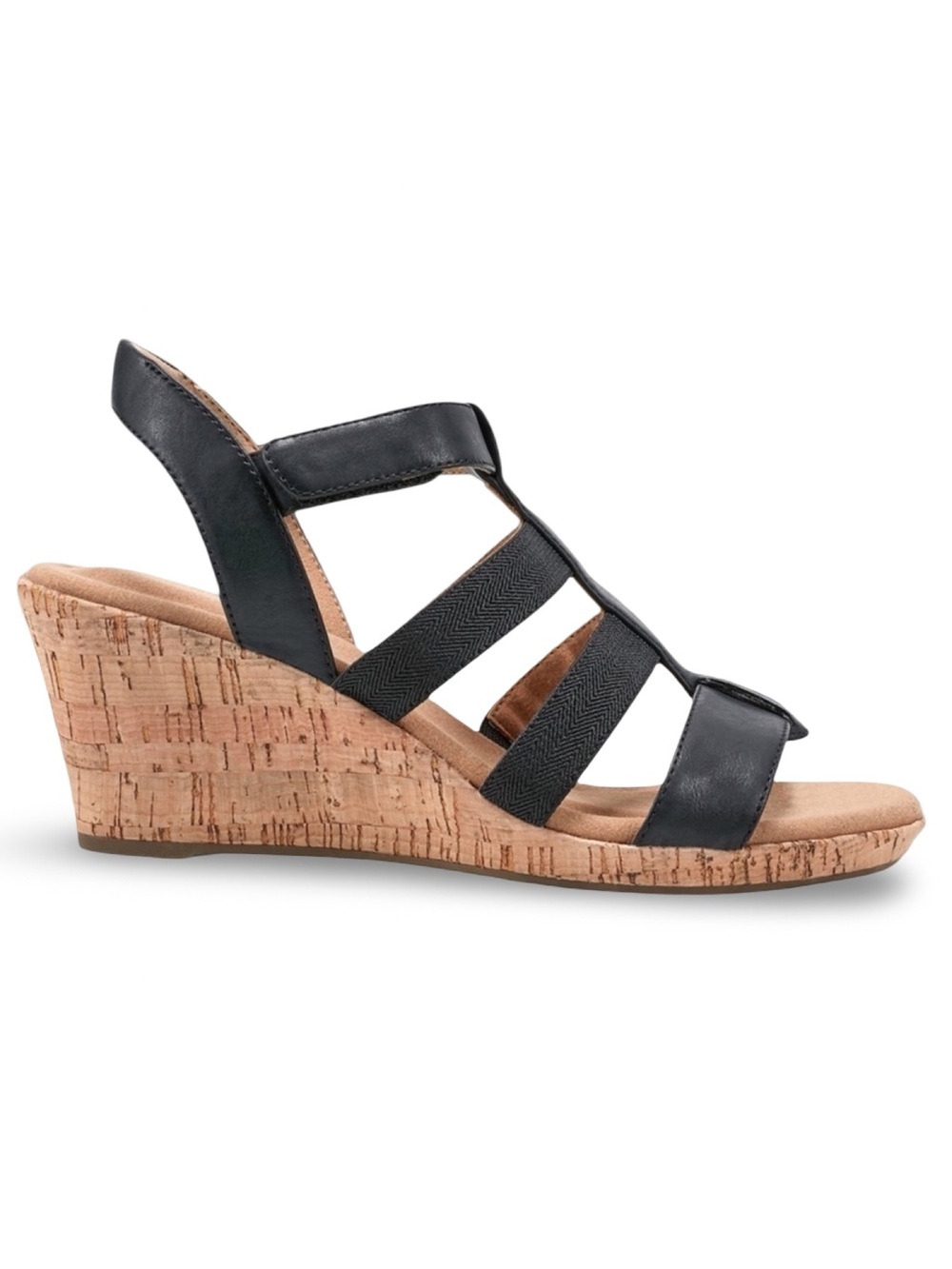 Rockport Blanca Wedge Sandal Elastic TBar Sandal in Black NEW in Box